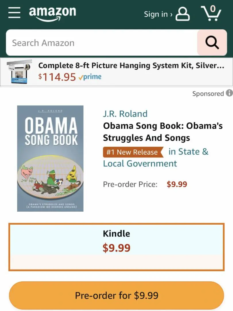 A book is shown on amazon. Com for $ 9. 9 9